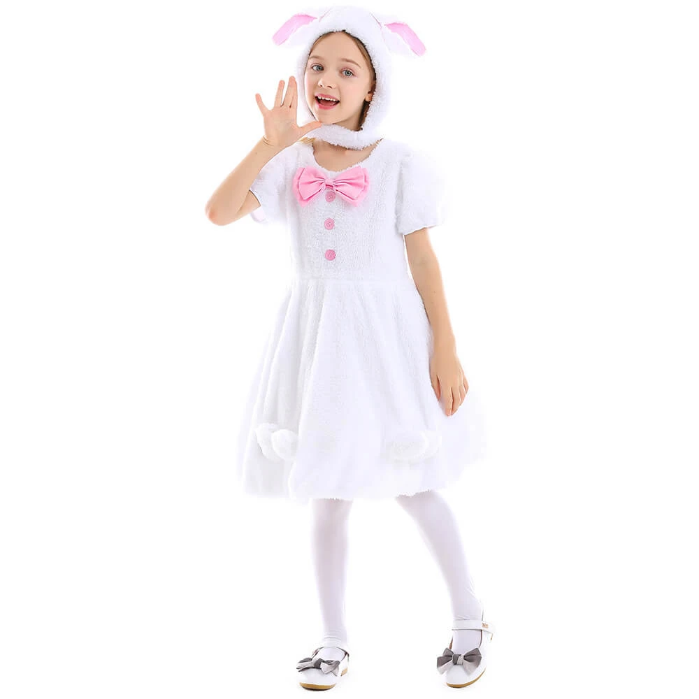 Kids Plush Bunny Dress Soft Fuzzy Bunny Costume For Girls 5-10 Years 2 Kids Plush Bunny Dress Soft Fuzzy Bunny Costume For Girls 5-10 Years - Image 2