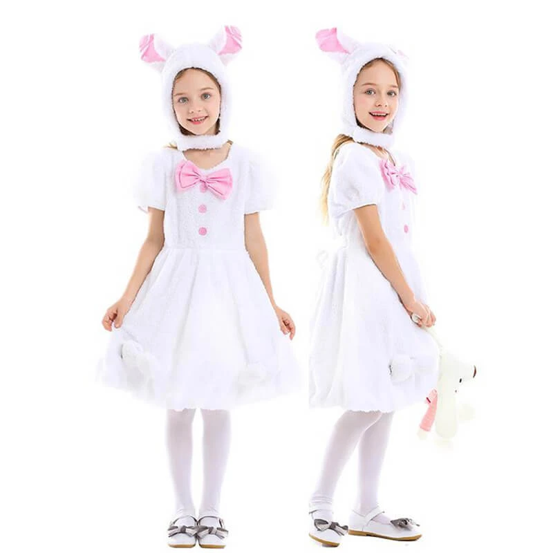 Kids Plush Bunny Dress Soft Fuzzy Bunny Costume For Girls 5-10 Years 1 Kids Plush Bunny Dress Soft Fuzzy Bunny Costume For Girls 5-10 Years
