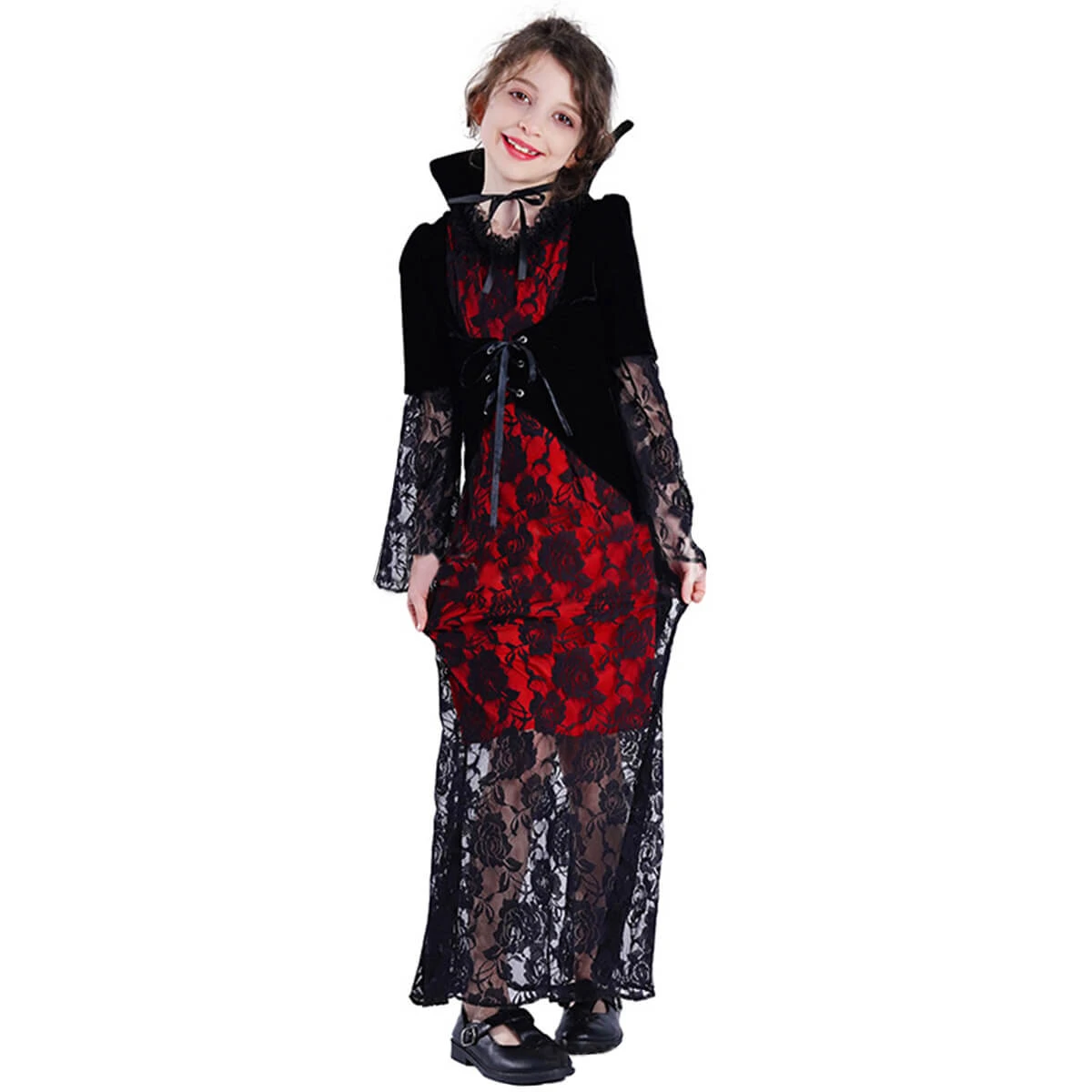 Girls Vampire Costume Red Black Dress Halloween Masquerade Party Scary Performance Cosplay Costumes 1 Girls Vampire Costume Red Black Dress Halloween Masquerade Party Scary Performance Cosplay Costumes
