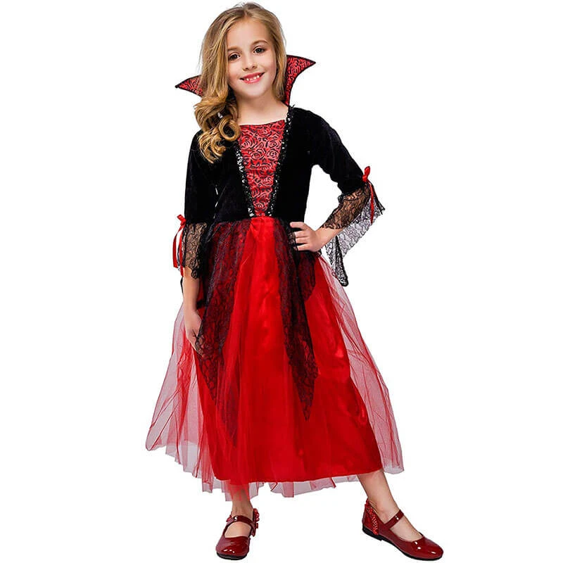 Girls Vampire Costume Red Black Dress Halloween Masquerade Party Scary Performance Cosplay Costumes 3 Girls Vampire Costume Red Black Dress Halloween Masquerade Party Scary Performance Cosplay Costumes - Image 3