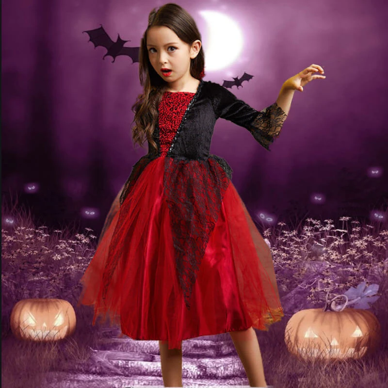 Girls Vampire Costume Red Black Dress Halloween Masquerade Party Scary Performance Cosplay Costumes 5 Girls Vampire Costume Red Black Dress Halloween Masquerade Party Scary Performance Cosplay Costumes - Image 5