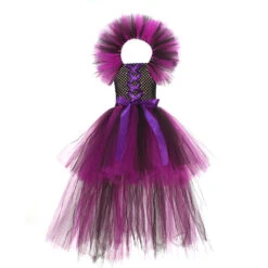 Girls Witch Costume Evil Queen High-low Tutu Dress With Horns Headband And Witch Wings For Cosplay -Sun Baby Sales Store gothic witch outfits 3