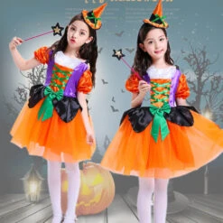 Girls Halloween Cosplay Costume Witch Dress Hat Candy Bag And Magic Stick Sets For Role Play 18 Girls Halloween Cosplay Costume Witch Dress Hat Candy Bag And Magic Stick Sets For Role Play -Sun Baby Sales Store halloween witch cosplay costume hat sets 10