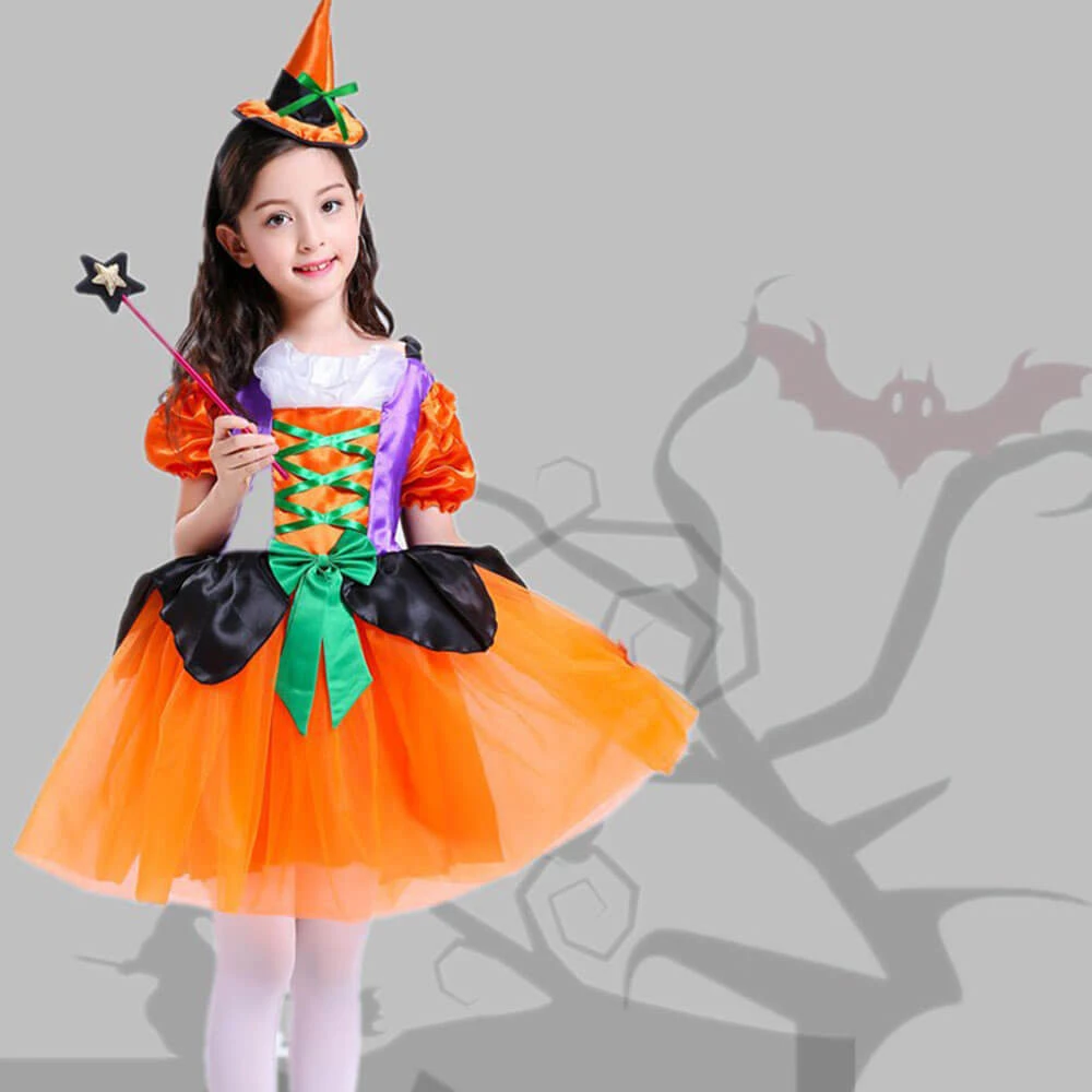 Girls Halloween Cosplay Costume Witch Dress Hat Candy Bag And Magic Stick Sets For Role Play 8 Girls Halloween Cosplay Costume Witch Dress Hat Candy Bag And Magic Stick Sets For Role Play - Image 8