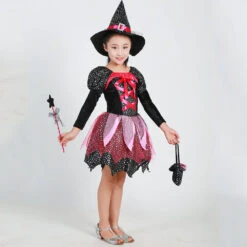 Girls Halloween Cosplay Costume Witch Dress Hat Candy Bag And Magic Stick Sets For Role Play 16 Girls Halloween Cosplay Costume Witch Dress Hat Candy Bag And Magic Stick Sets For Role Play -Sun Baby Sales Store halloween witch cosplay costume hat sets 2