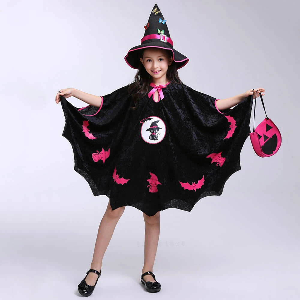 Girls Halloween Cosplay Costume Witch Dress Hat Candy Bag And Magic Stick Sets For Role Play 9 Girls Halloween Cosplay Costume Witch Dress Hat Candy Bag And Magic Stick Sets For Role Play - Image 9