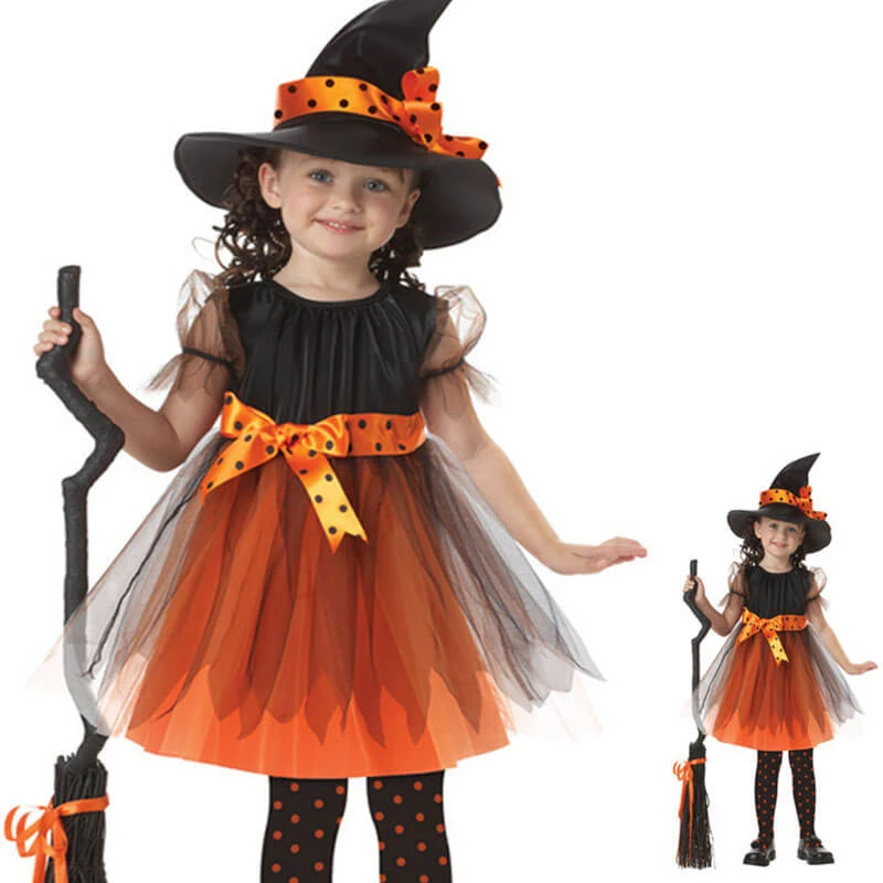 Girls Halloween Cosplay Costume Witch Dress Hat Candy Bag And Magic Stick Sets For Role Play 11 Girls Halloween Cosplay Costume Witch Dress Hat Candy Bag And Magic Stick Sets For Role Play - Image 11
