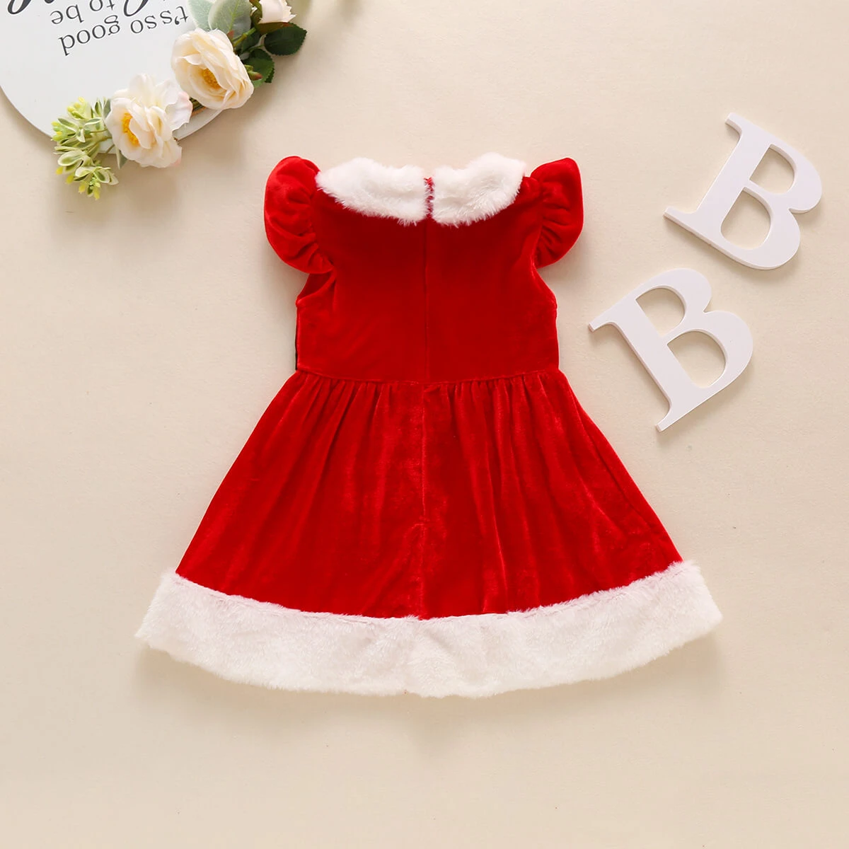 Infant Baby Grils Christmas Red Dress Kids Sleeveless Plush Lapel Collar Xmas Outfit 2 Infant Baby Grils Christmas Red Dress Kids Sleeveless Plush Lapel Collar Xmas Outfit - Image 2