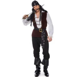 Pirate Costume Deluxe Men Captain Sparrow Costume Caribbean Buccaneer Privateer Cosplay Halloween Costume -Sun Baby Sales Store jack sparrow costume 5