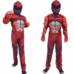 Kids Red Ranger Costume Boys Girls Classic Muscle Halloween Outfit 4-8 Years