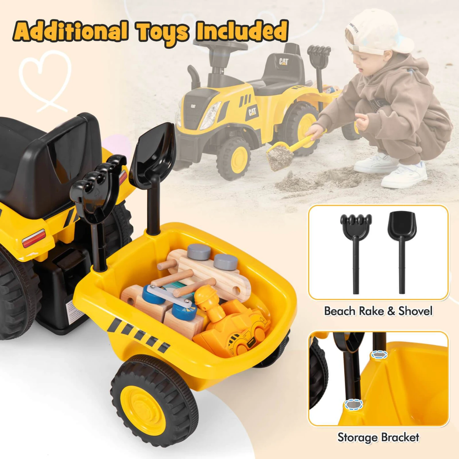 Kids Ride-On Tractor Foot-to-Floor Sliding Car With Detachable Trailer, LED Lights, Horn, And Sand Play Tools For Ages 1.5-3 5 Kids Ride-On Tractor Foot-to-Floor Sliding Car With Detachable Trailer, LED Lights, Horn, And Sand Play Tools For Ages 1.5-3 - Image 5