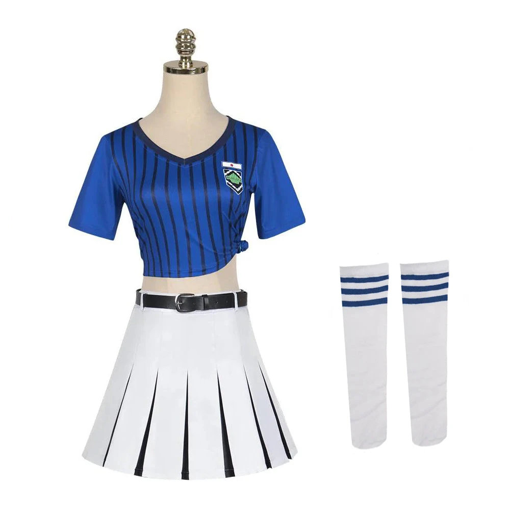 Blue Teikoku Anri Costume Cheerleaders Tops Skirt For Women Girl Halloween Party Cosplay Costume 2 Blue Teikoku Anri Costume Cheerleaders Tops Skirt For Women Girl Halloween Party Cosplay Costume - Image 2