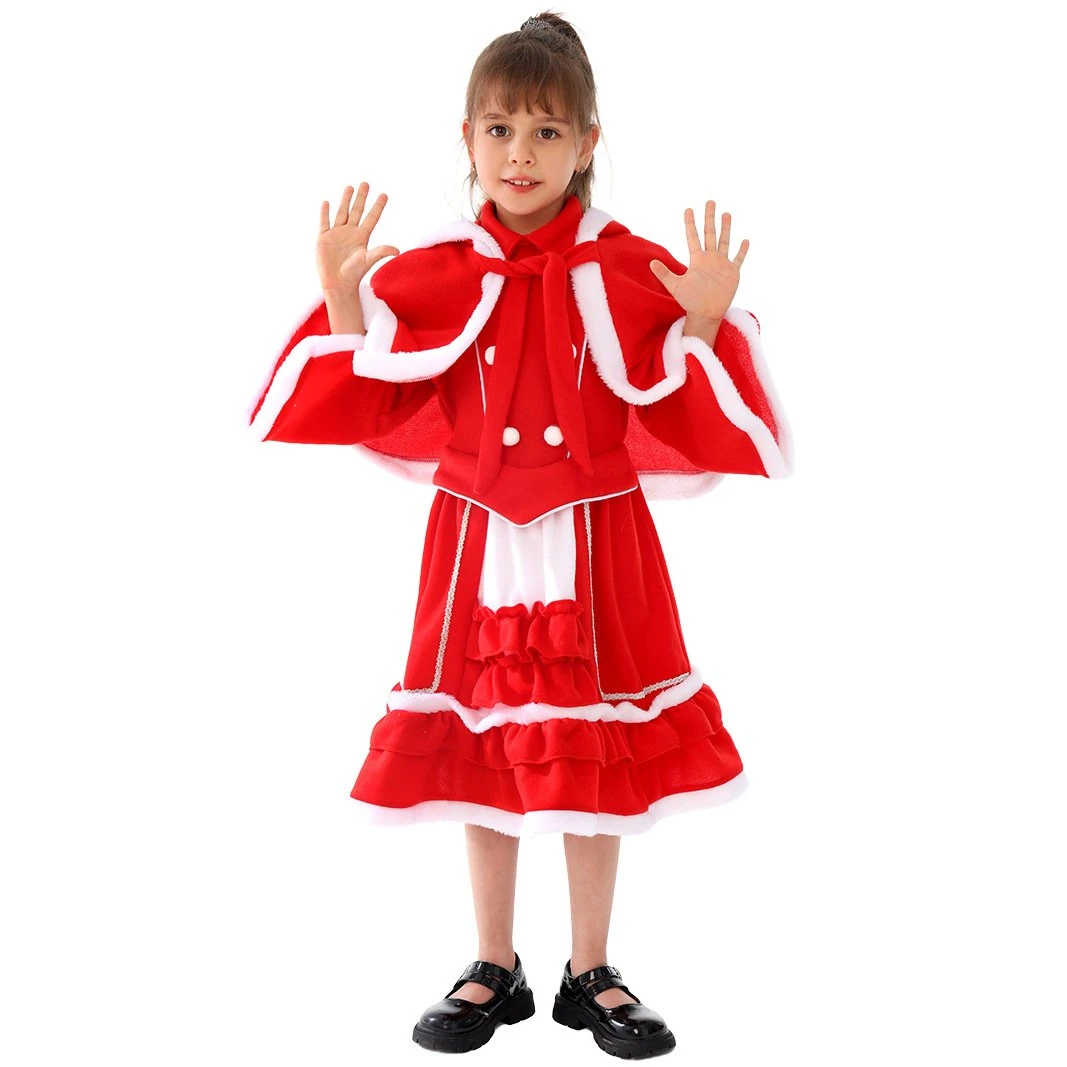 Girls Christmas Dress And Warm Red Hooded Xmas Cape For Christmas Party 2 Girls Christmas Dress And Warm Red Hooded Xmas Cape For Christmas Party - Image 2