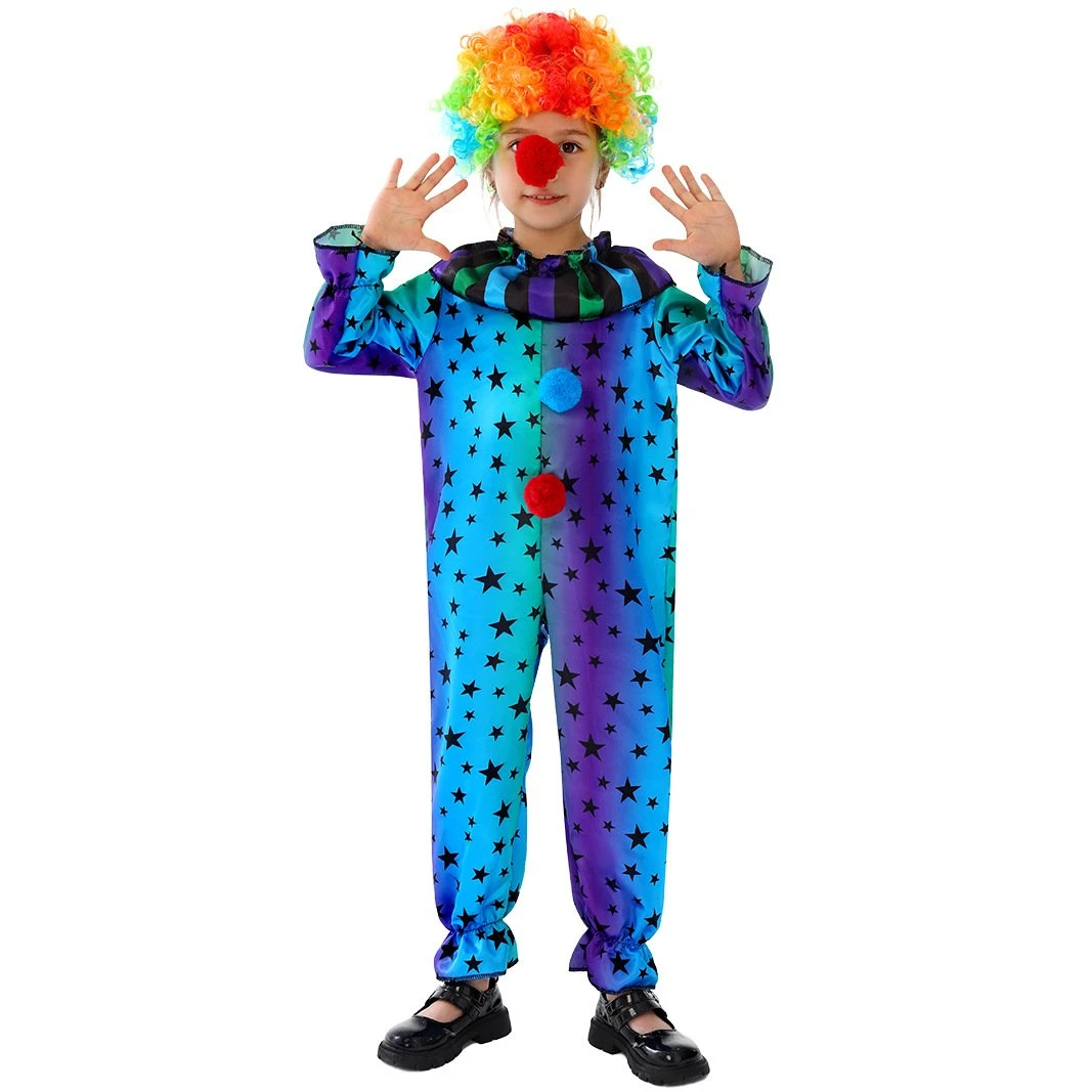 Kids Mardi Gras Jester Costume Jumpsuit Wig And Nose Outfit For Boys Girls 2 Kids Mardi Gras Jester Costume Jumpsuit Wig And Nose Outfit For Boys Girls - Image 2