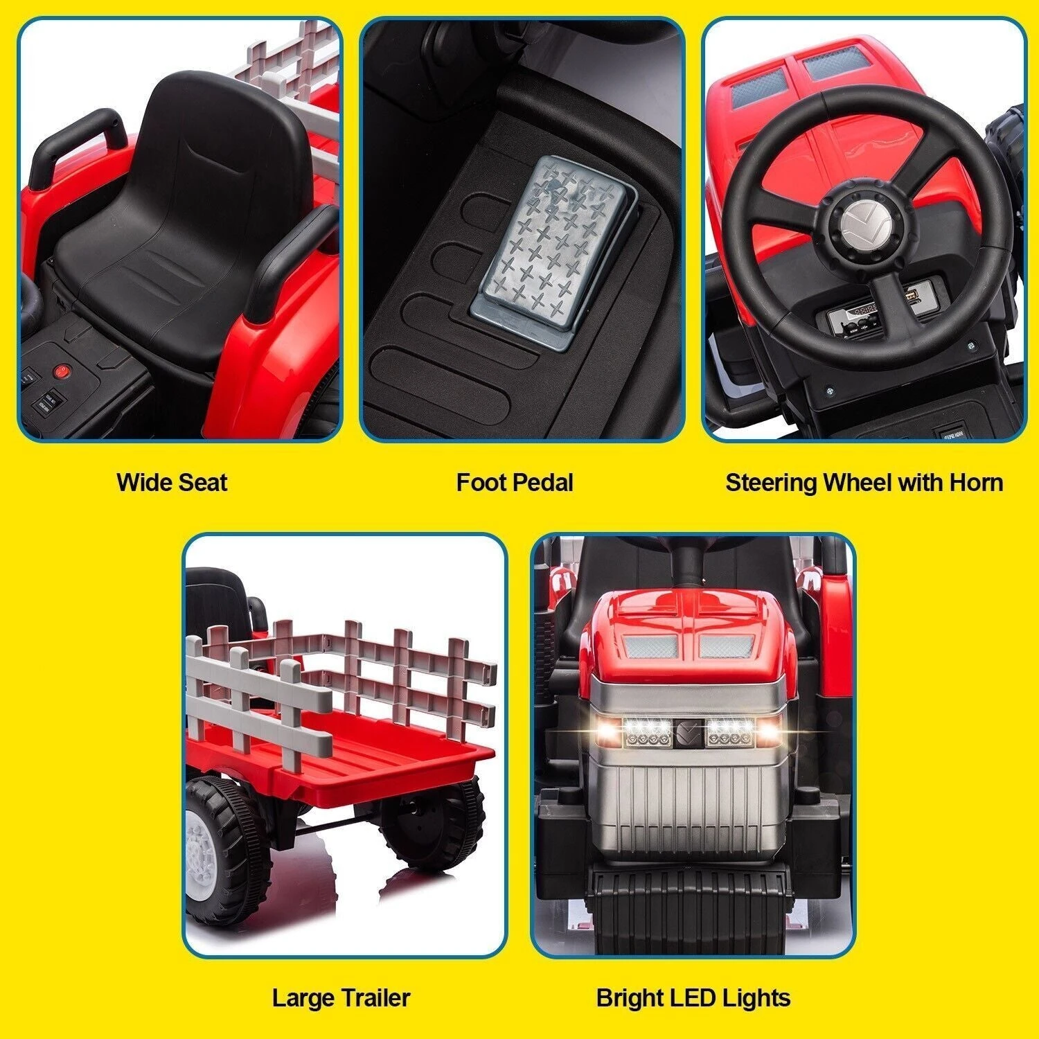 12V Kids Ride-On Tractor With Trailer & Remote Control Battery Powered Electric Car Toy With LED Lights, Horn, And Real Tractor Sounds 5 12V Kids Ride-On Tractor With Trailer & Remote Control Battery Powered Electric Car Toy With LED Lights, Horn, And Real Tractor Sounds - Image 5