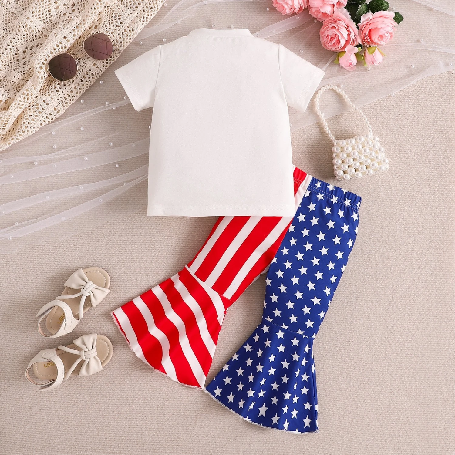 Baby Girl 4th Of July Outfit Newborn USA Independence Day T-shirt And Flared Pants Suit 2 Baby Girl 4th Of July Outfit Newborn USA Independence Day T-shirt And Flared Pants Suit - Image 2