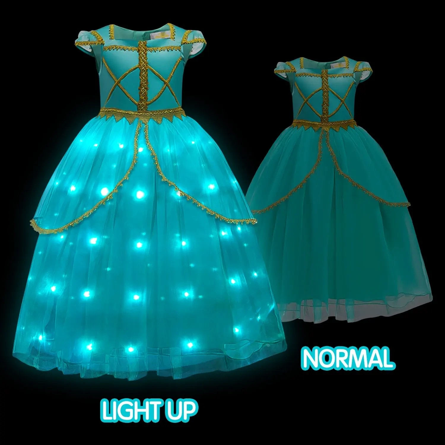Princess Jasmine Costume Kids Jasmine Light Up Dress Fancy Birthday Dress 2 Princess Jasmine Costume Kids Jasmine Light Up Dress Fancy Birthday Dress - Image 2