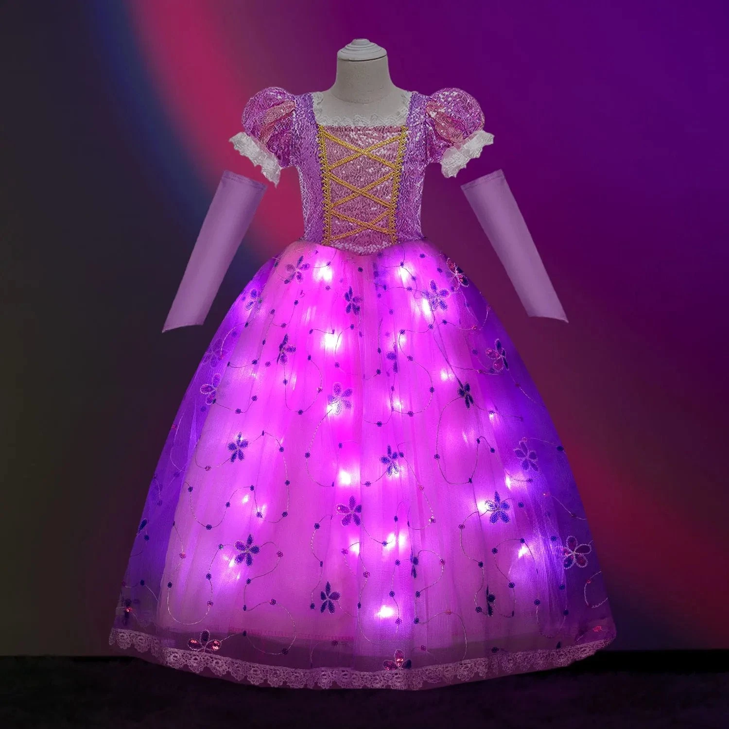 Princess Rapunzel Dress Girls Light Up Dress Puff Sleeve Party Dress Ball Gown 9 Princess Rapunzel Dress Girls Light Up Dress Puff Sleeve Party Dress Ball Gown - Image 9
