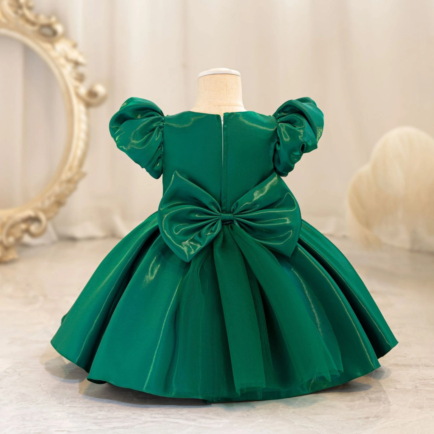 Toddler Christmas Party Dress Formal Puff Sleeve Xmas Smocked Green Costume For Girls 2 Toddler Christmas Party Dress Formal Puff Sleeve Xmas Smocked Green Costume For Girls - Image 2