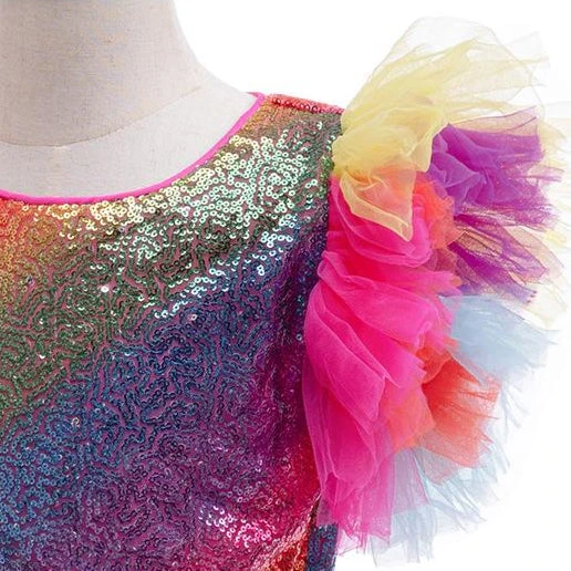 Girls Mardi Gras Costume Sequined Jumpsuit With Tiered Tulle Overskirt For Carnival Parade 6 Girls Mardi Gras Costume Sequined Jumpsuit With Tiered Tulle Overskirt For Carnival Parade - Image 6