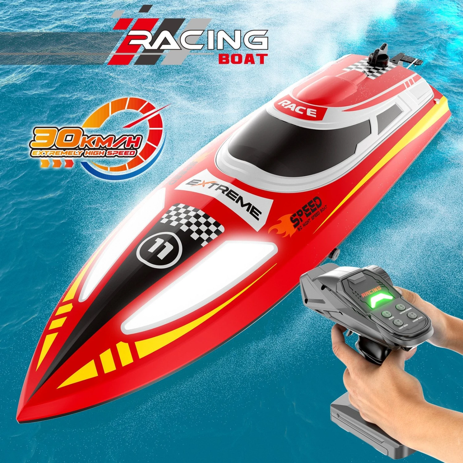 30KM/H Remote Control Boat 2.4G Fast Racing Boat Waterproof With LED Light 1 30KM/H Remote Control Boat 2.4G Fast Racing Boat Waterproof With LED Light