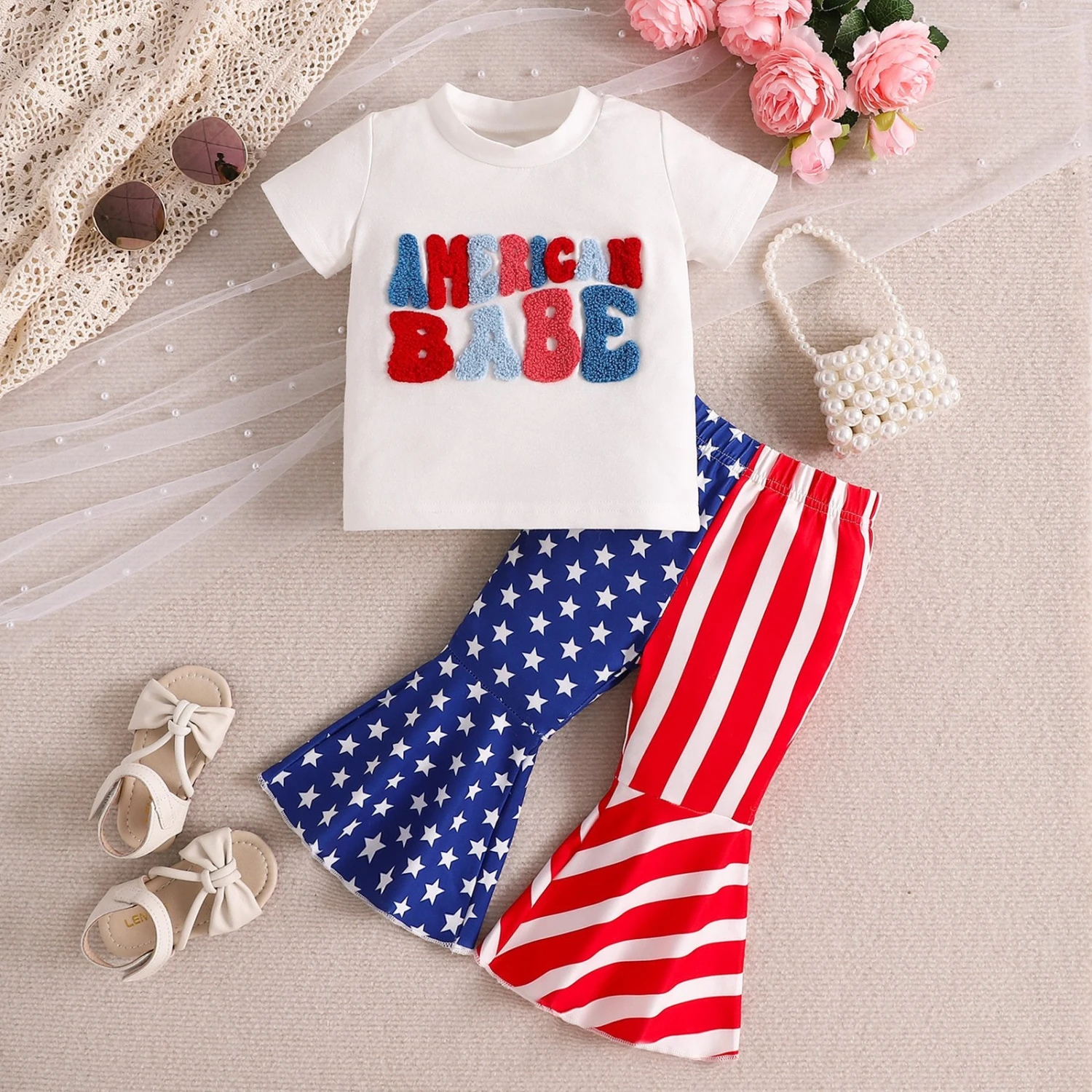 Baby Girl 4th Of July Outfit Newborn USA Independence Day T-shirt And Flared Pants Suit 1 Baby Girl 4th Of July Outfit Newborn USA Independence Day T-shirt And Flared Pants Suit