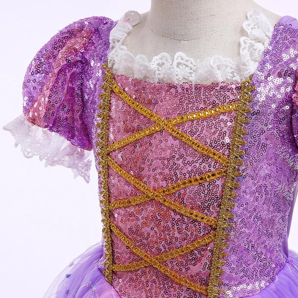 Princess Rapunzel Dress Girls Light Up Dress Puff Sleeve Party Dress Ball Gown 7 Princess Rapunzel Dress Girls Light Up Dress Puff Sleeve Party Dress Ball Gown - Image 7