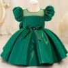 Toddler Christmas Party Dress Formal Puff Sleeve Xmas Smocked Green Costume For Girls