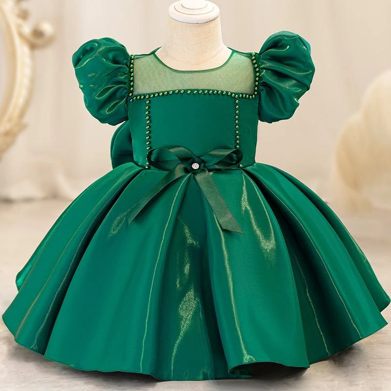 Toddler Christmas Party Dress Formal Puff Sleeve Xmas Smocked Green Costume For Girls 1 Toddler Christmas Party Dress Formal Puff Sleeve Xmas Smocked Green Costume For Girls
