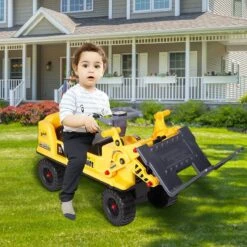 Kids Ride-On Forklift Crane Truck With Construction Helmet – Interactive Digger Toy With Lifting, Sliding & Sound Effects