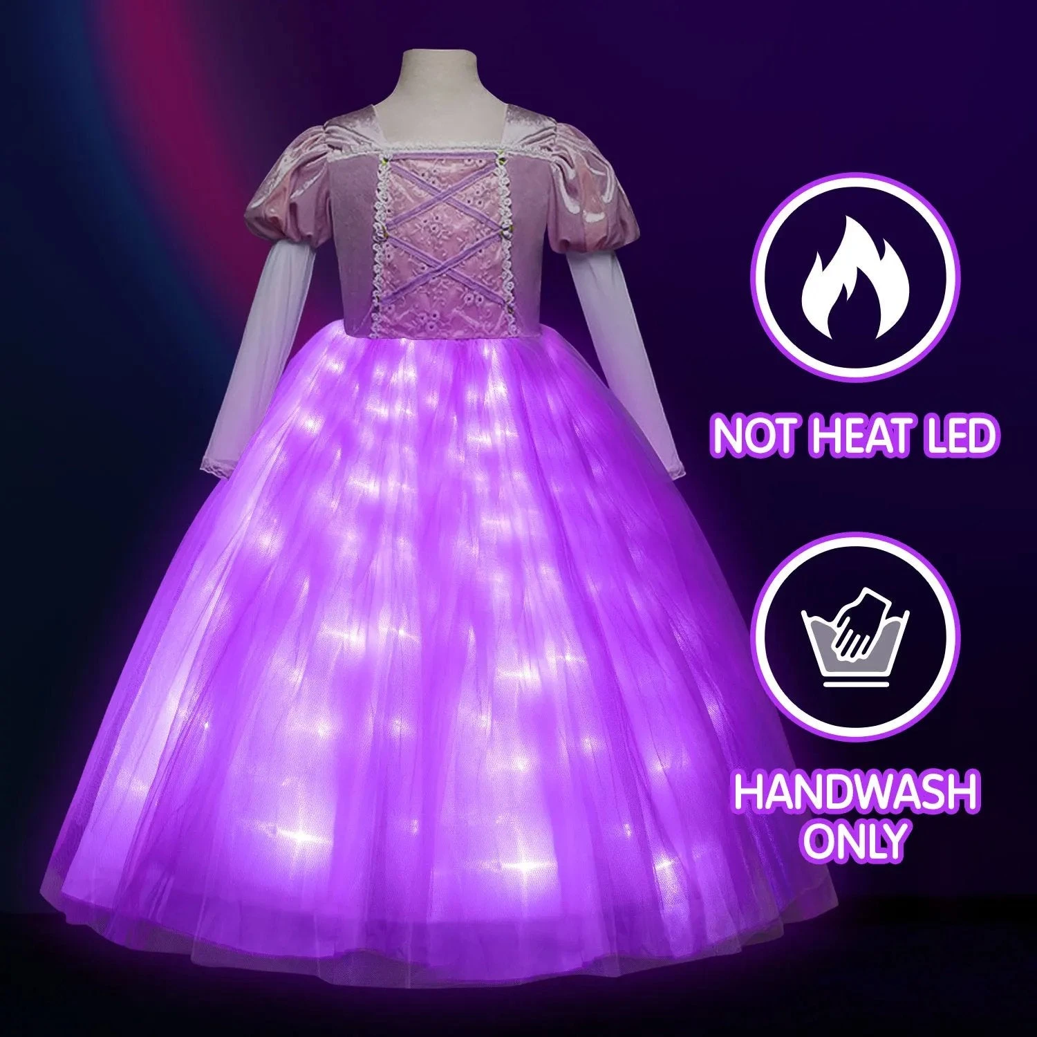 Kids Light Up Dress Long Hair Princess Of Corona LED Fancy Costume Birthday Party Outfit 2 Kids Light Up Dress Long Hair Princess Of Corona LED Fancy Costume Birthday Party Outfit - Image 2
