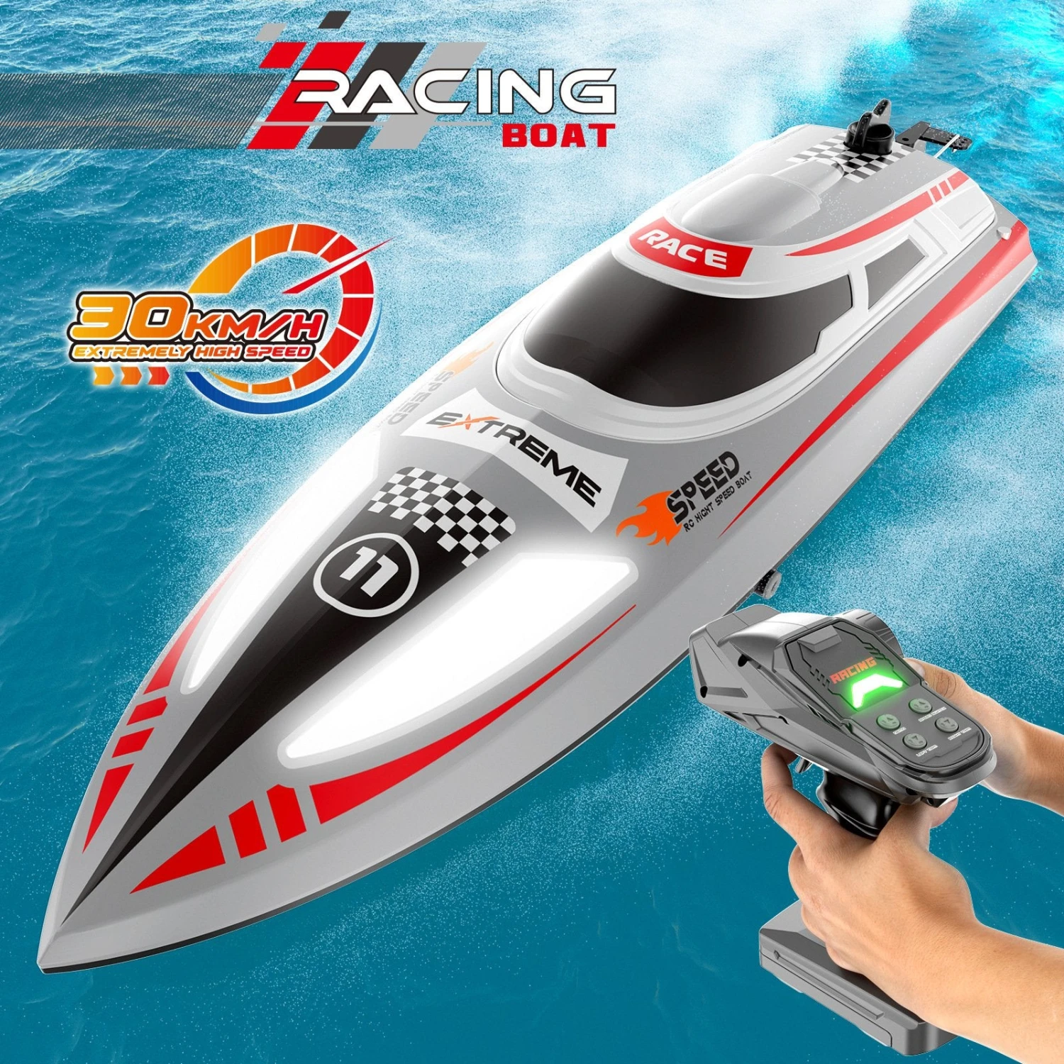 30KM/H Remote Control Boat 2.4G Fast Racing Boat Waterproof With LED Light 2 30KM/H Remote Control Boat 2.4G Fast Racing Boat Waterproof With LED Light - Image 2