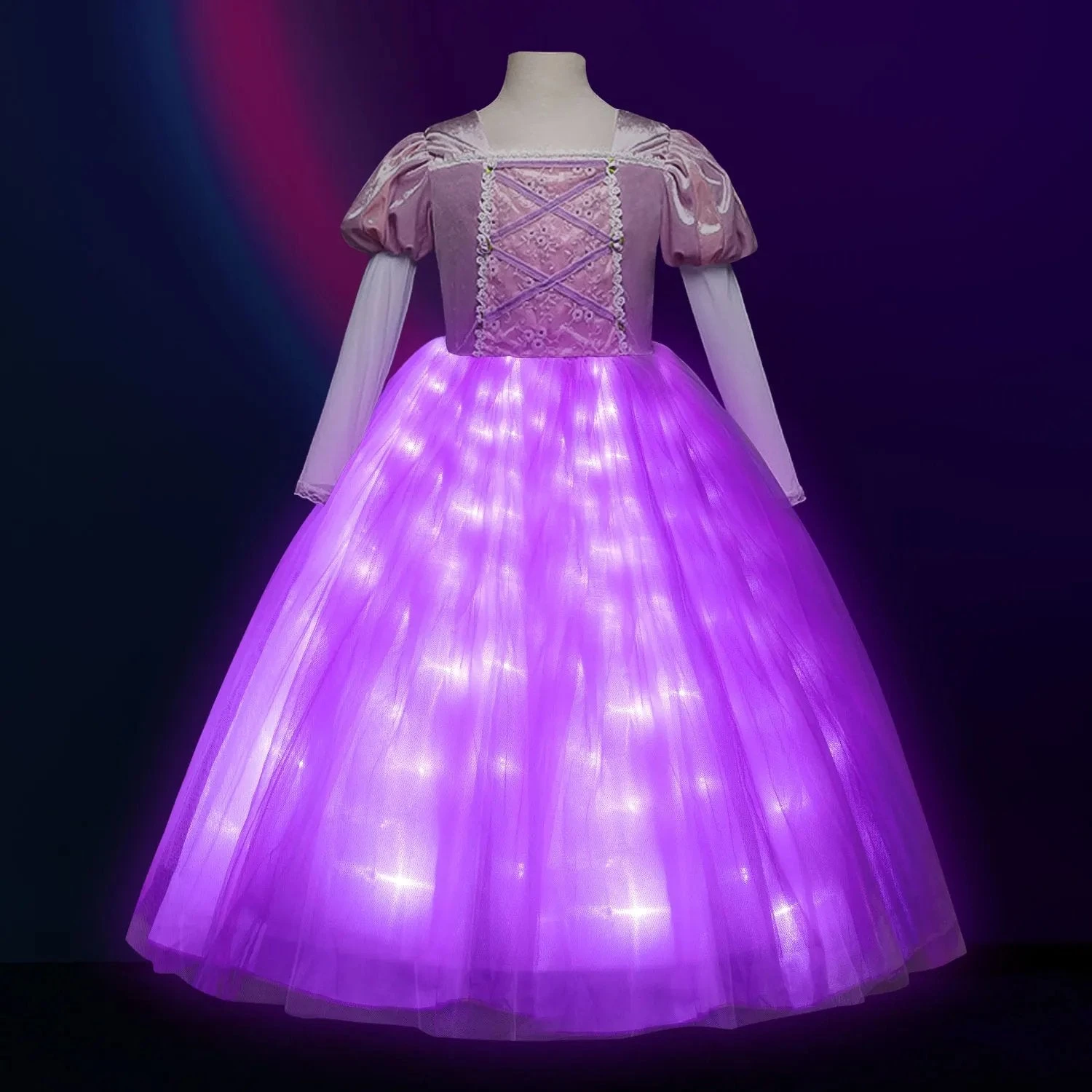 Kids Light Up Dress Long Hair Princess Of Corona LED Fancy Costume Birthday Party Outfit 9 Kids Light Up Dress Long Hair Princess Of Corona LED Fancy Costume Birthday Party Outfit - Image 9