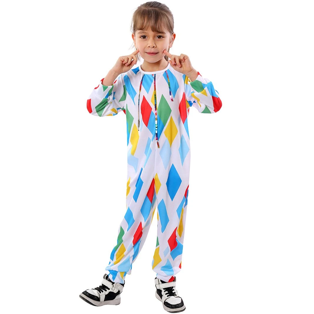 Kids Mardi Gras Outfit Harlequin Costume With Colorful Wig And Nose For Parade Party 2 Kids Mardi Gras Outfit Harlequin Costume With Colorful Wig And Nose For Parade Party - Image 2