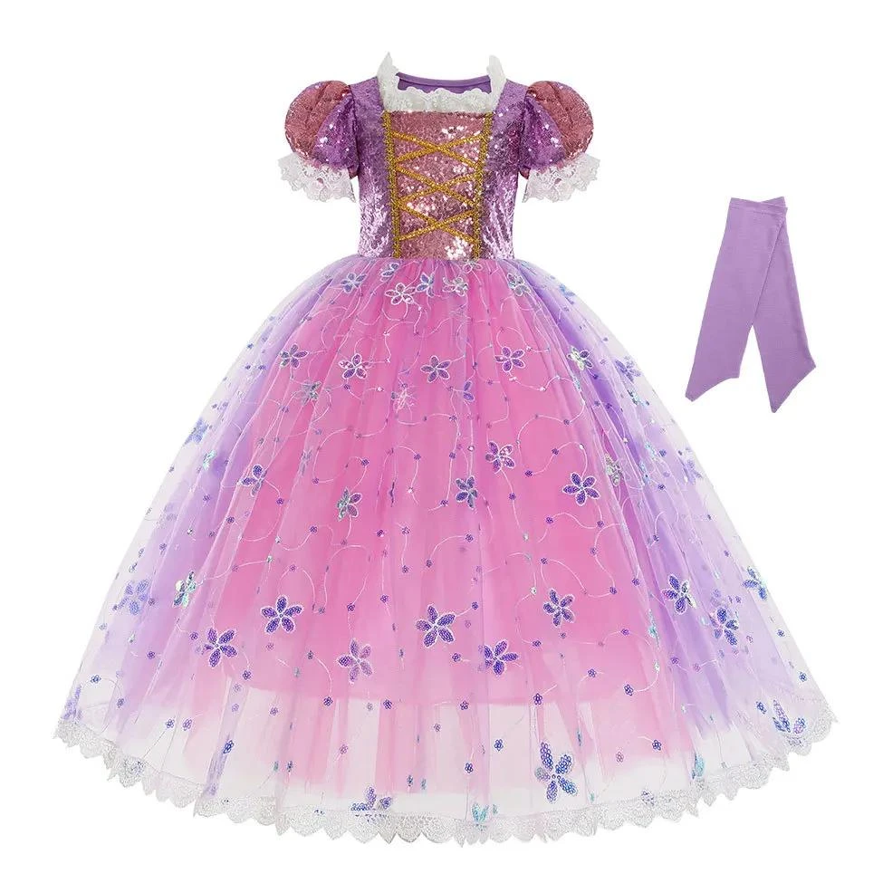 Princess Rapunzel Dress Girls Light Up Dress Puff Sleeve Party Dress Ball Gown 5 Princess Rapunzel Dress Girls Light Up Dress Puff Sleeve Party Dress Ball Gown - Image 5