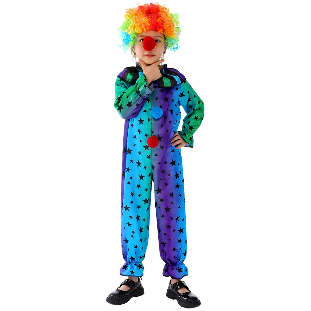 Kids Mardi Gras Jester Costume Jumpsuit Wig And Nose Outfit For Boys Girls 3 Kids Mardi Gras Jester Costume Jumpsuit Wig And Nose Outfit For Boys Girls - Image 3