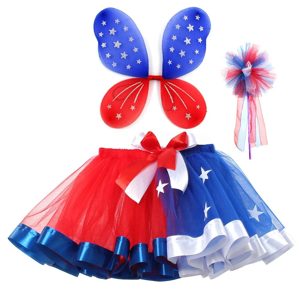 Girls Patriotic Tutu Dress With Wing And Fairy Wand 4th Of July Outfit Cute US Flag Clothes 5 Girls Patriotic Tutu Dress With Wing And Fairy Wand 4th Of July Outfit Cute US Flag Clothes - Image 5