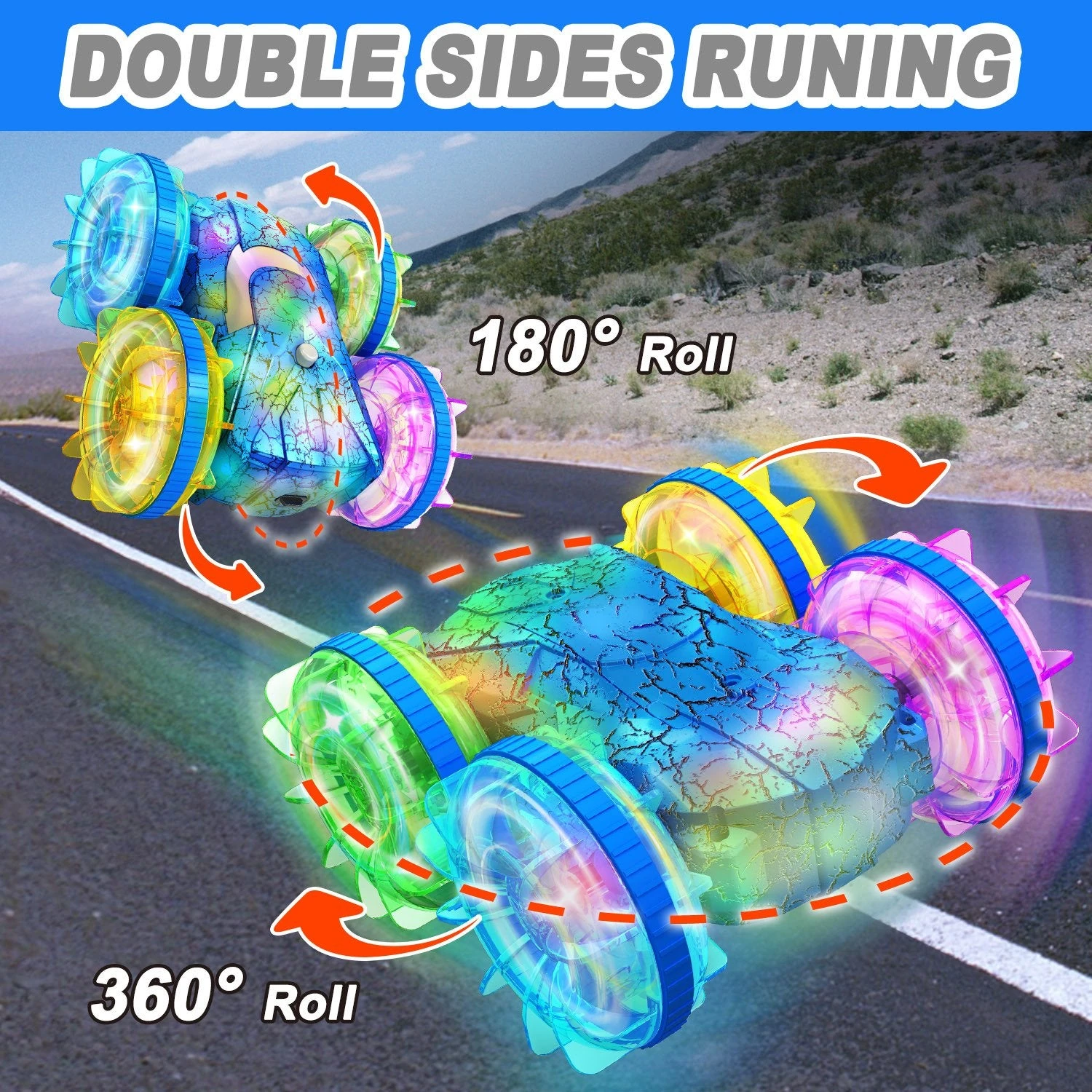 2.4G Amphibious Vehicle Double-Sided Stunt RC Car Colorful Lights 4 2.4G Amphibious Vehicle Double-Sided Stunt RC Car Colorful Lights - Image 4