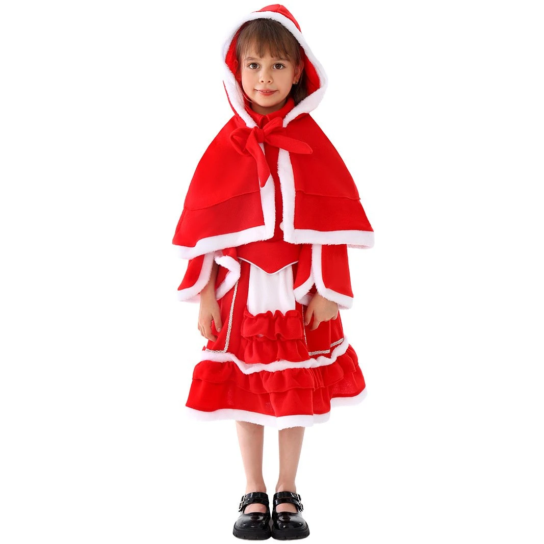 Girls Christmas Dress And Warm Red Hooded Xmas Cape For Christmas Party 5 Girls Christmas Dress And Warm Red Hooded Xmas Cape For Christmas Party - Image 5