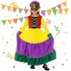 Girls Mardi Gras Outfit Party Dress Mask And Hat 3pcs Suit For Parade
