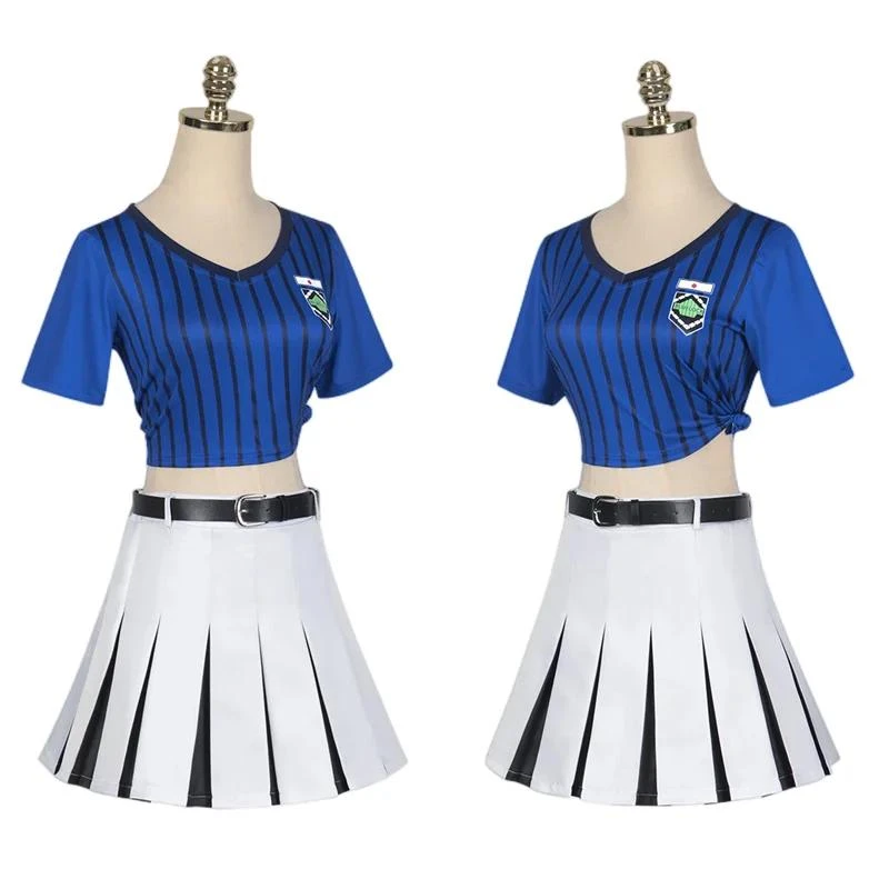 Blue Teikoku Anri Costume Cheerleaders Tops Skirt For Women Girl Halloween Party Cosplay Costume 3 Blue Teikoku Anri Costume Cheerleaders Tops Skirt For Women Girl Halloween Party Cosplay Costume - Image 3
