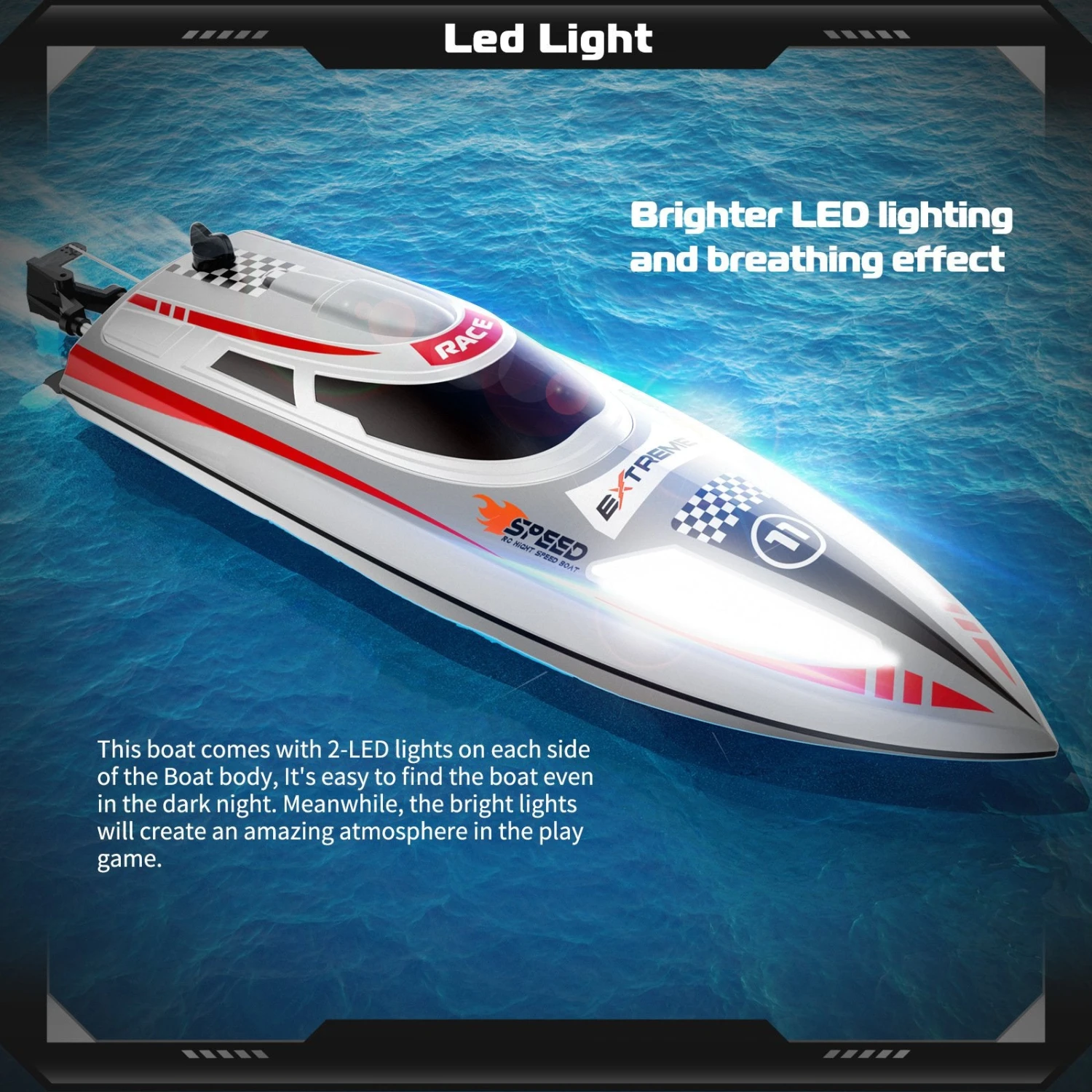 30KM/H Remote Control Boat 2.4G Fast Racing Boat Waterproof With LED Light 13 30KM/H Remote Control Boat 2.4G Fast Racing Boat Waterproof With LED Light - Image 13