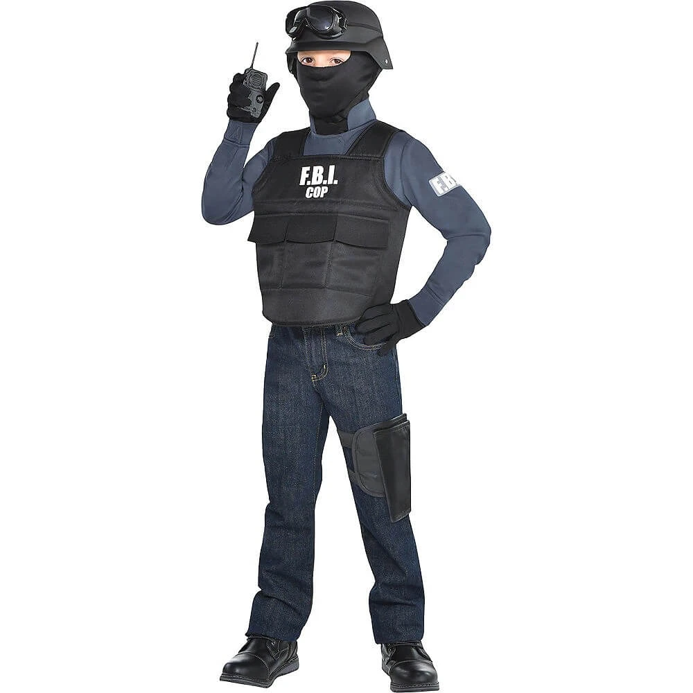 Police Costume For Kids FBI Cop Outfit Bulletproof Vest Helmet Goggles Mask And Interphone 5pcs Suit For Halloween Cosplay 1 Police Costume For Kids FBI Cop Outfit Bulletproof Vest Helmet Goggles Mask And Interphone 5pcs Suit For Halloween Cosplay