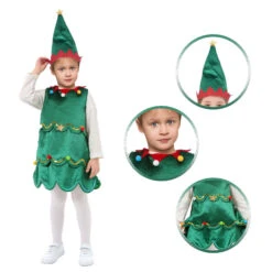Kids Christmas Tree Costume Green Xmas Dress Hat And White Pantyhose For Girls -Sun Baby Sales Store kids christmas tree costume 5