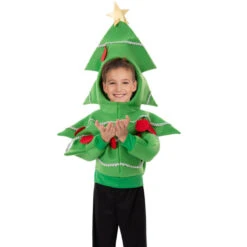 Kids Christmas Tree Hoodie Zip Up Jacket Cute Sweatshirt For Christmas Party