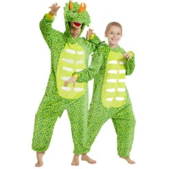 Family Matching Dinosaur Costume Triceratops Hooded Outfit Furry Dinosaur Onesie For Adults Kids