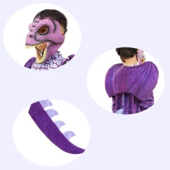 Kids Dinosaur Costume T-rex Jumpsuit Dragon Wings Dinosaur Latex Rubber Mask 3pcs Set For Fancy Cosplay 3T-10 -Sun Baby Sales Store kids dinosaur costume 3