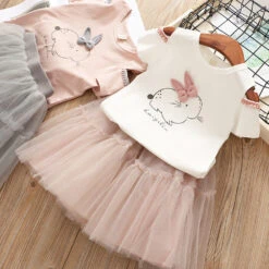Kids Easter Dress 3T-7 Bunny T-shirt And Tutu Skirt 2pcs Suit Girls Easter Outfit