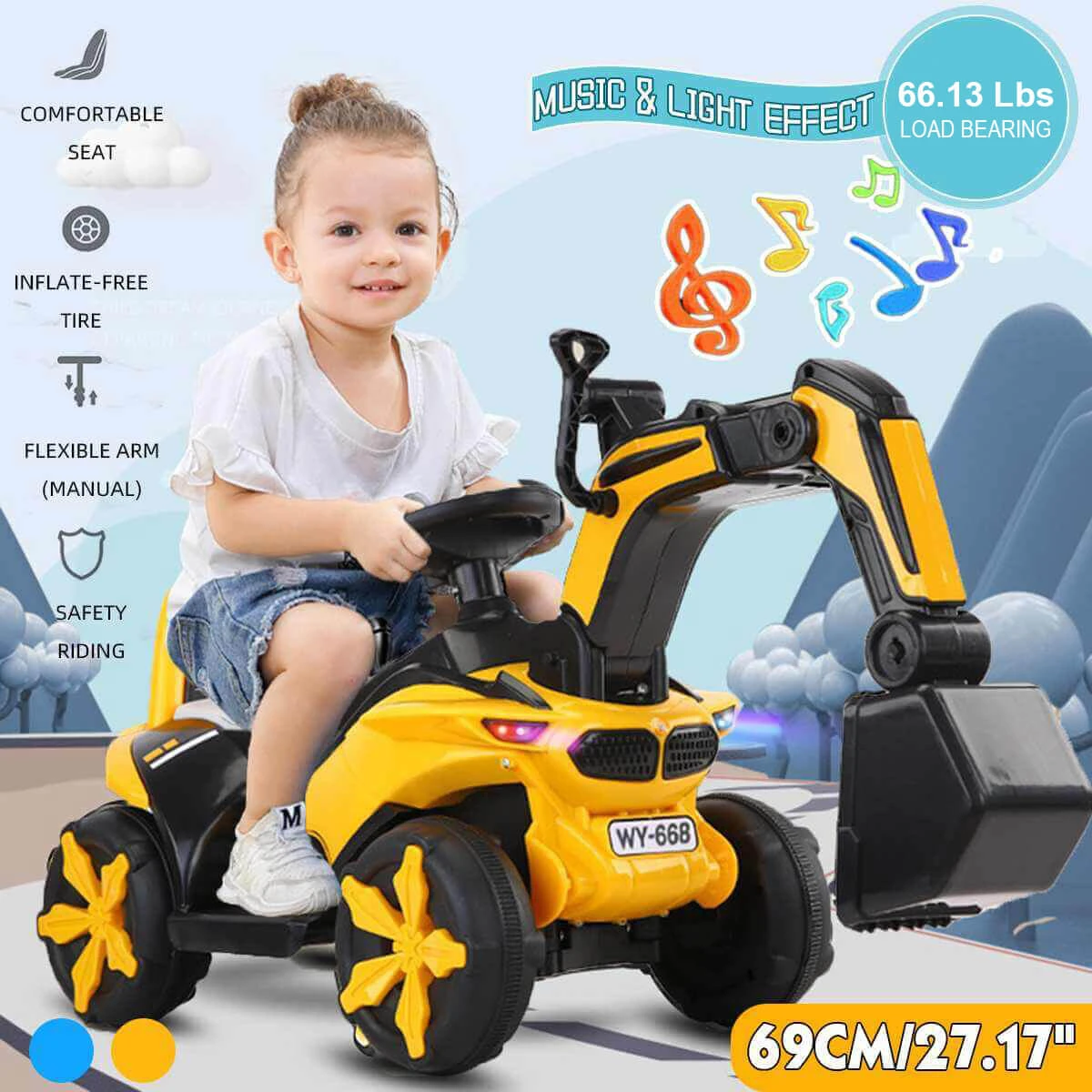 Kids Ride-on Excavator Toy Boys Gilrs Outdoor Digger Truck With LED And Simulation Sound 2 Kids Ride-on Excavator Toy Boys Gilrs Outdoor Digger Truck With LED And Simulation Sound - Image 2