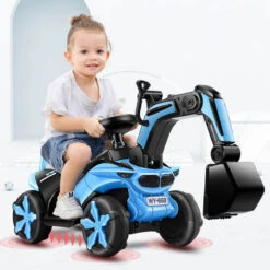 Kids Ride-on Excavator Toy Boys Gilrs Outdoor Digger Truck With LED And Simulation Sound